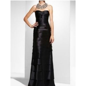 BCBG Max Azria, satin tiered gown. Black, size 0